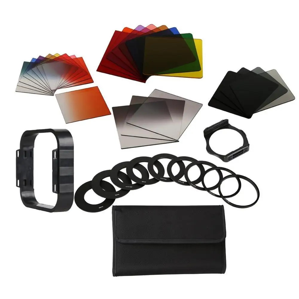 24pcs Square Full  + Graduated Filter Set + 49 52 55 58 62 67 72 77 82 mm Adapter Ring Filter Holder for Cokin P Series