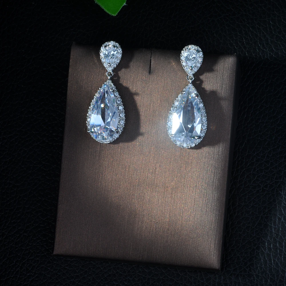 HIBRIDE High Quality Water Drop Shape Cubic Zircon Earrings ,White Gold Color Earrings For Bride Gifts Fashion Design E-22
