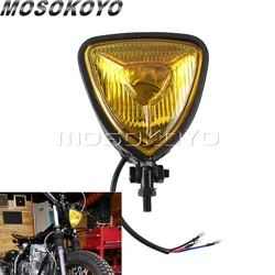 Black with Amber Motorcycle Triangle Vintage Headlight H4 55/60W Front Lamp Universal for Cafe Racer Honda Suzuki Yamaha