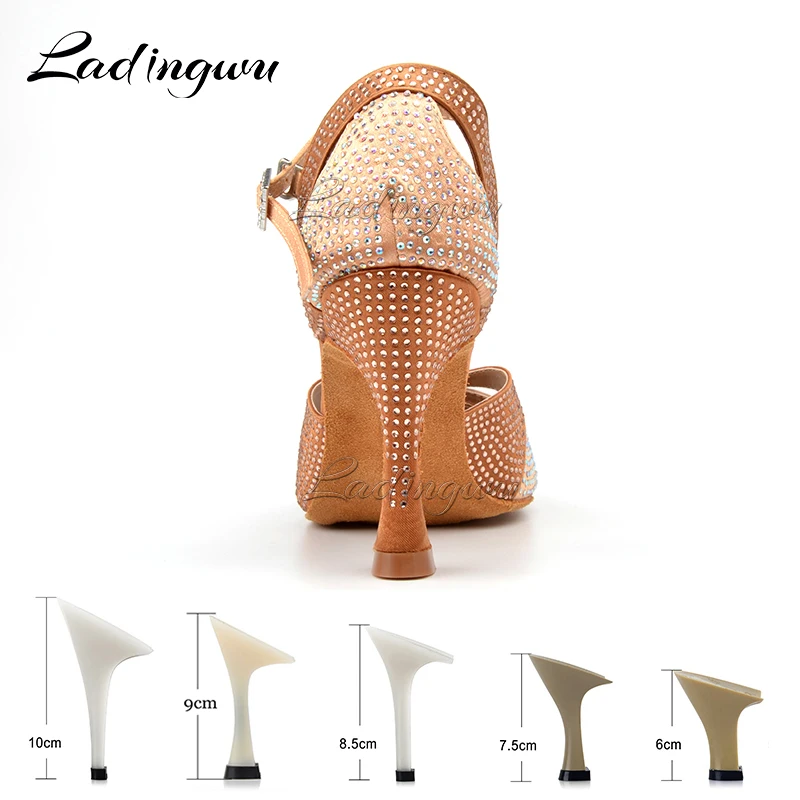 Ladingwu-Chaussures de danse latine à biscuits scintillants pour femmes, chaussures de danse de salon satinées, chaussures de salsa et de tango pour