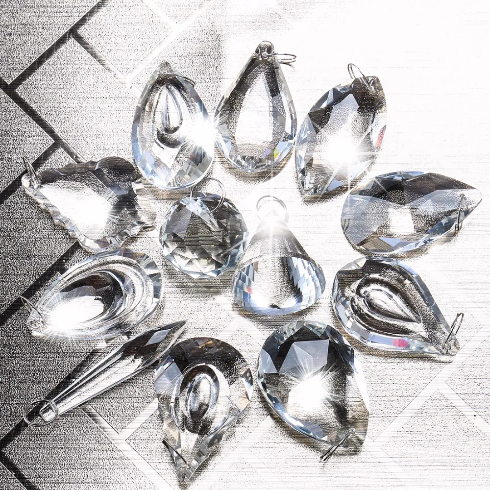 

H&D Pack of 12 Clear Crystal Chandelier Lamp Lighting Drops Pendants Balls Prisms Hanging Prisms Parts Suncatcher Home Decor