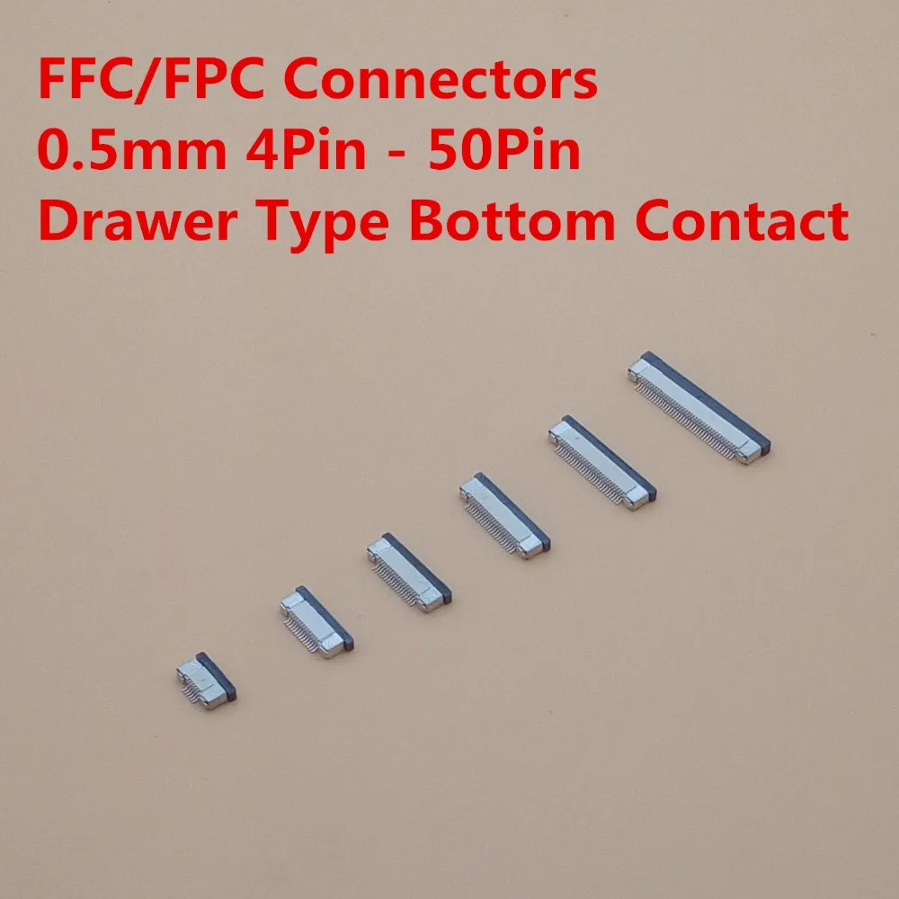 10pcs FPC Connector Socket Bottom Contact 0.5mm 4Pin 6 8 10 12 14 16 18 20 22 24 26 30 32pin 40pin 50pin