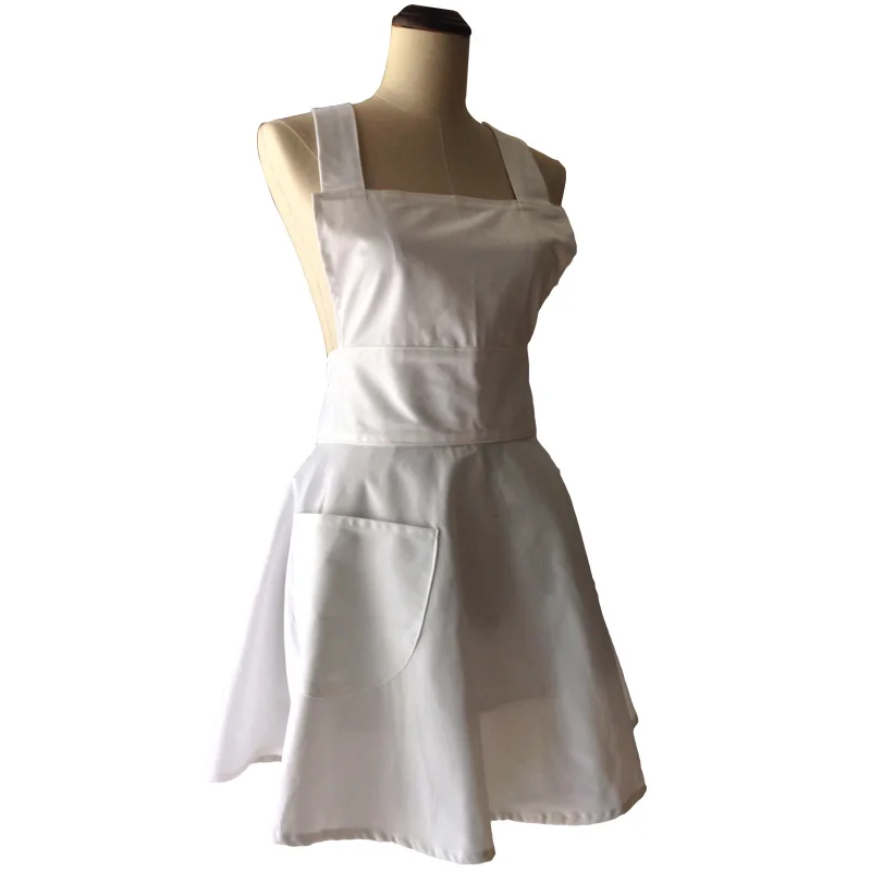 Plain White Cotton Kitchen Apron for Woman Cooking Waitress Salon Hairdresser Avental de Cozinha Divertido Pinafore Apron