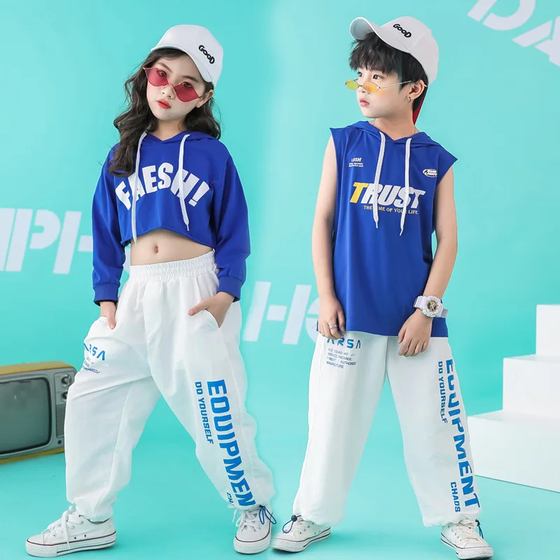 Girls Boys Dance Costume Cropped Hoodie Sweatshirt Shirt Casual Pants for Kids Hip Hop Clothing Wear Ballroom Dancing Clothes