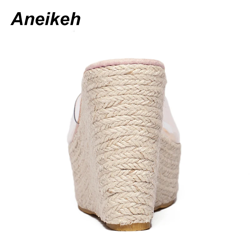 Aneikeh 2023 moda estate PU scarpe vulcanizzate da donna trasparente Slip-On tacchi alti poco profondi ufficio solido rosa nero taglia 34-40