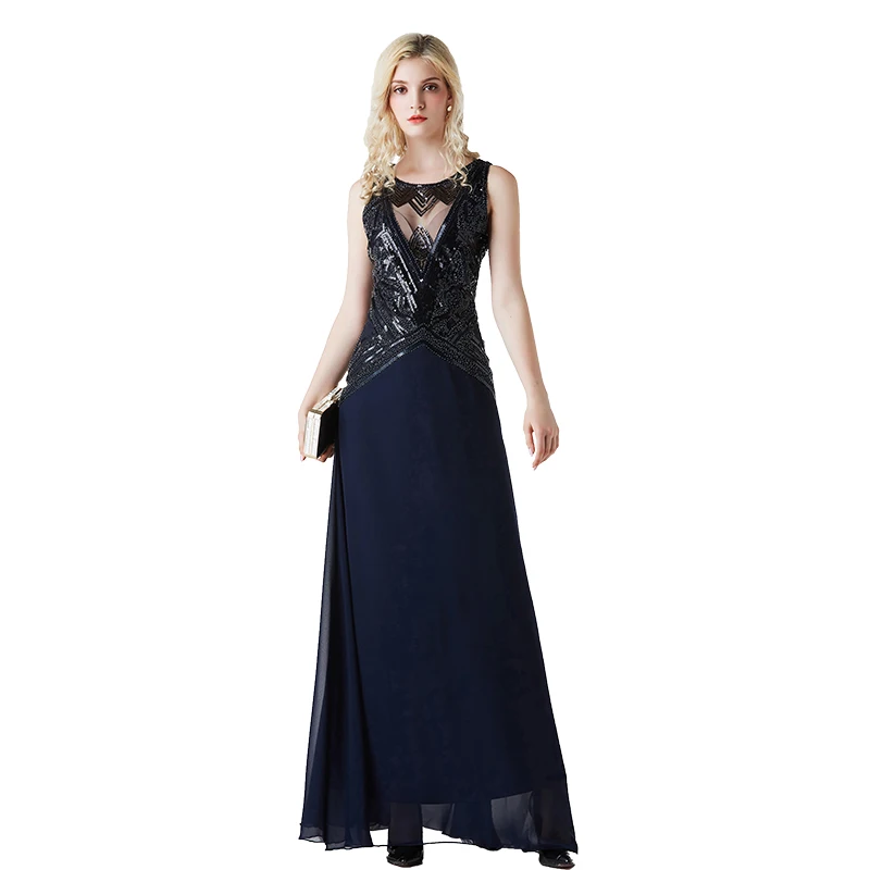 Party Night Women 1920s Sequins Formal Gowns Ballroom Clothes Sleeveless Flapper Maxi Long Dresses Elegant