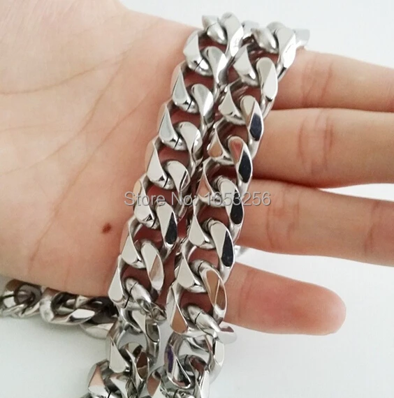 Huge 15mm wide 24\'\' Men\'s Jewelry Stainless Steel Cuban Curb Link-chain Necklace Heavy High Quality For XMAS Gifts