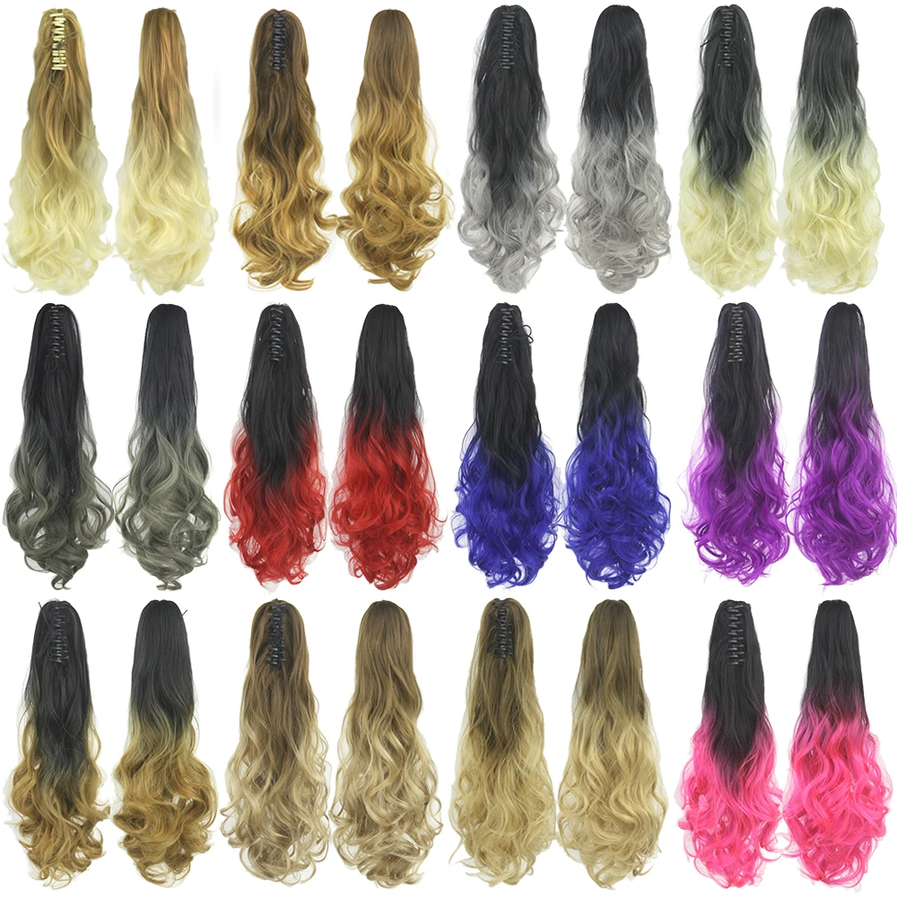 Soowee Pink Red Purple Ombre Cosplay Hair Claw Ponytails Clip In Hair Extension Hairpiece Pony Tail False Hair on Hairpins