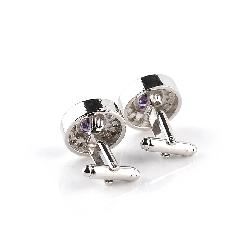 Luxury High-grade jewelry Men\'s White Purple Enamel Crystal Cufflinks Round Wedding Party Cufflink French shirt Cuff Buttons