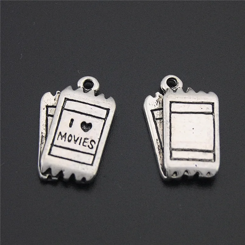 5PCS  Silver Color I Love Movies Tickets DIY Engraved Bracelet Charm For Movie Lovers DIY Jewelry Findings Accessories A974