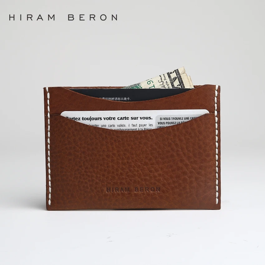 

Hiram Beron Leather Card Holder Unisex Free Customized Mini Wallet Short Italian Vegetable Tanned Leather Solid Genuine Leather