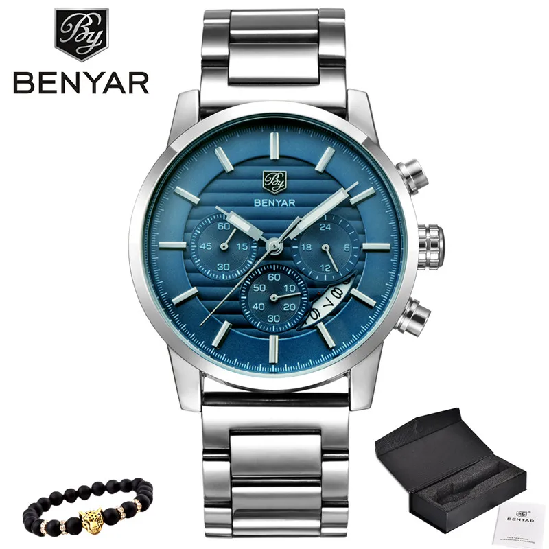 BENYAR Business Chronograph Sport All steel Men Watches Top Brand Luxury Military Quartz Male Watchwrist Clock Relogio Masculino