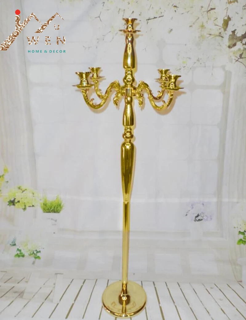 5-arms candelabra 120 cm tall gold metal wedding centerpiece event use candelabrum party candelabrum road lead 10 pieces/ lot