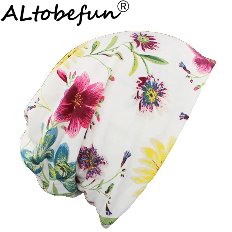 ALTOBEFUN Brand Autumn And Winter Dual-use Hats For Women thin Floral Design Ladies Skullies And Beanies Scarf Face Mask AHT119