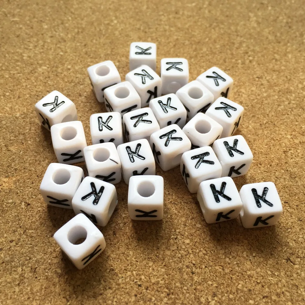 1100pcs/Lot 8*8MM Cube Square Alphabet Jewelry Beads DIY Ornament Accessories Plastic Loose Character K Letters Spacers