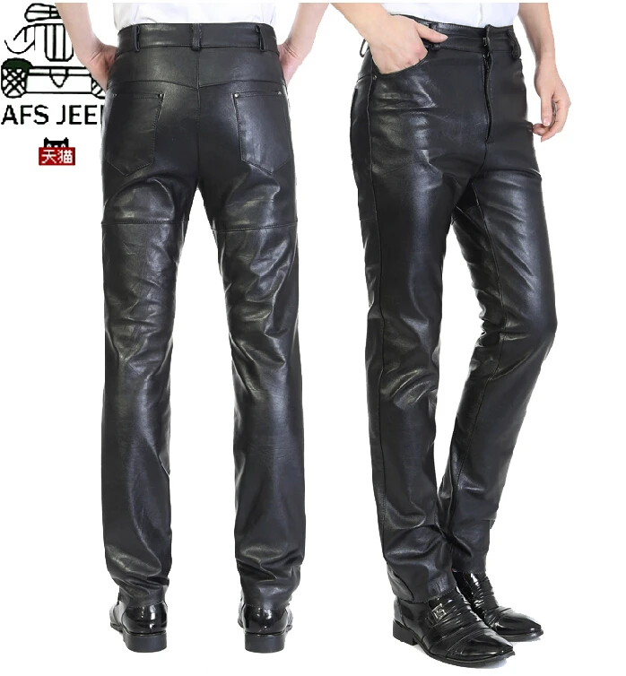 29-39 New Male Plus Size Pants Men's Brand Genuine Leather Sheepskin Leather Pants Thickening Slim Straight Leather Trousers