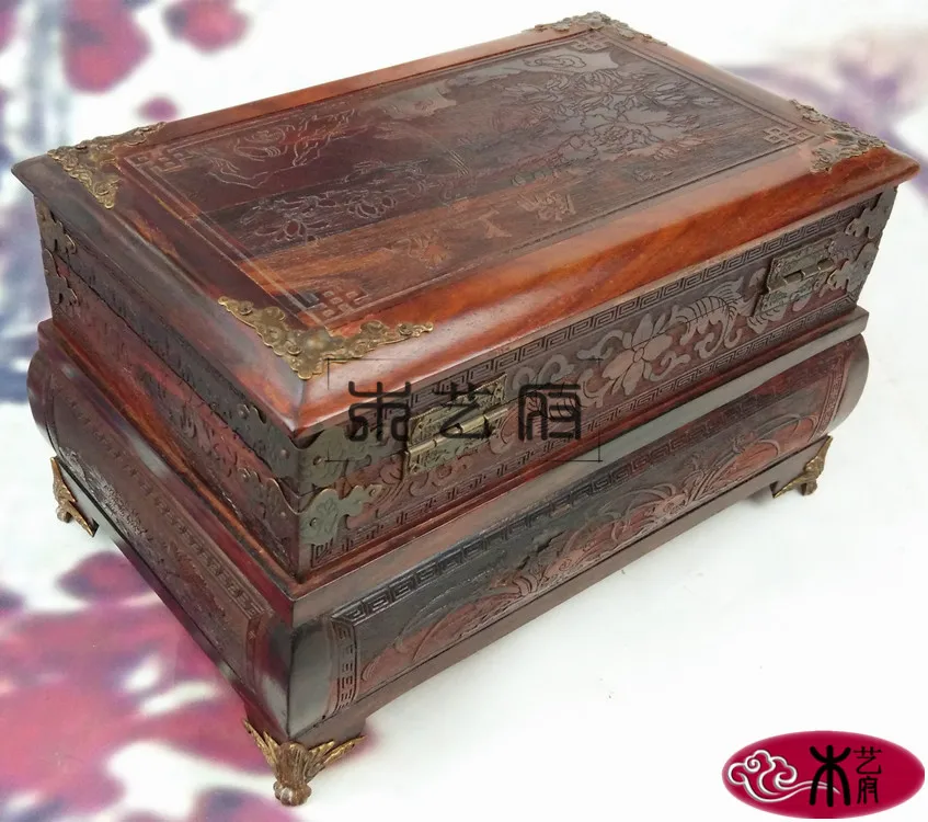 Laos red wood mirror box jewelry box jewelry box red wood carving furniture ornaments wedding dowry gifts