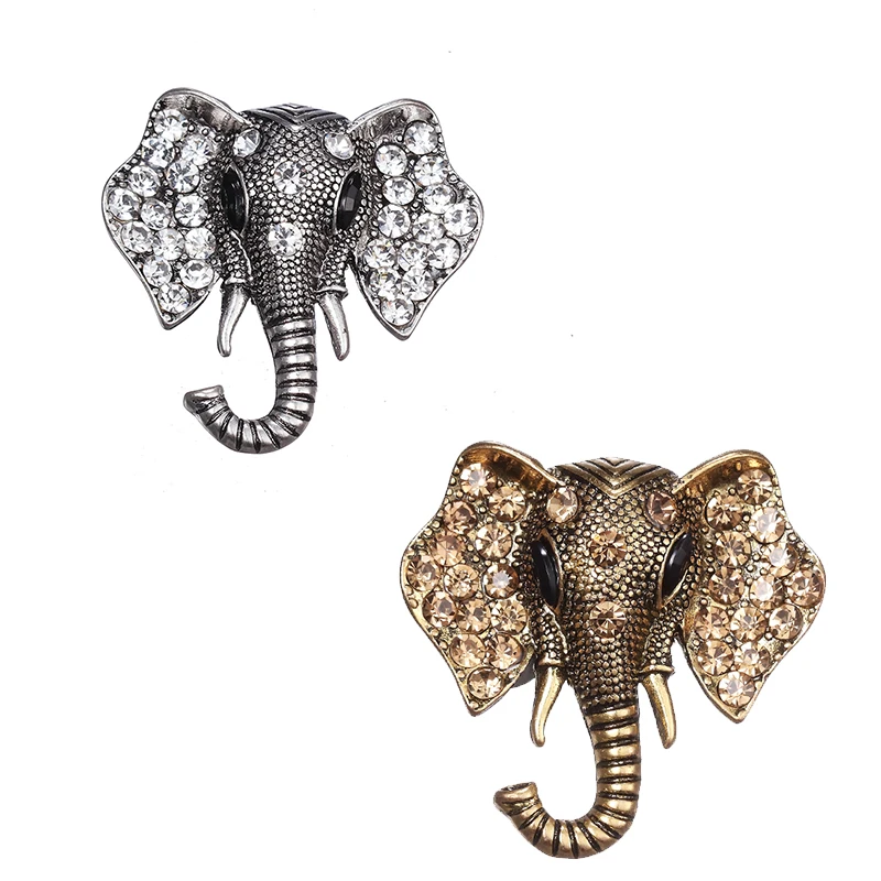 ZRM Fashion Jewelry Retro Elephant Brooch Crystal Charm Cute Elephant Pin Shawl And Badges Unisex Gift