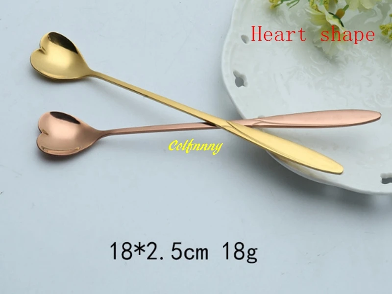 

300pcs/lot Fast shipping 18cm long handle Stainless Steel Spoon Flowers heart shape Coffee Spoon Tea Spoons