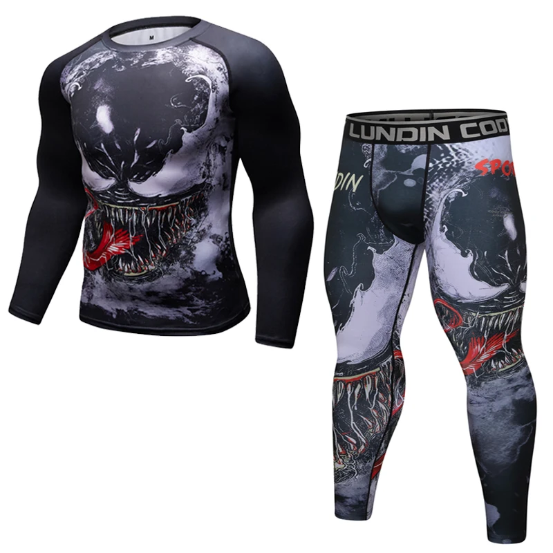 Zestaw bokserski koszulka kompresyjna + spodnie Venom Rashguard KickBoxing obcisła sportowa koszulka spodnie Muay Thai MMA mężczyźni strój na