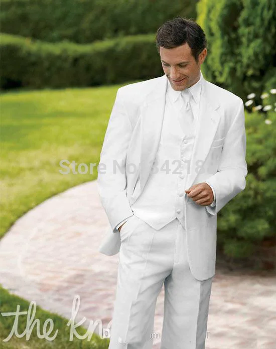 

FREE EMS!New style white Groom Tuxedos groomsman Suit wedding mens suits (Jacket+Pants+Vest+Tie)