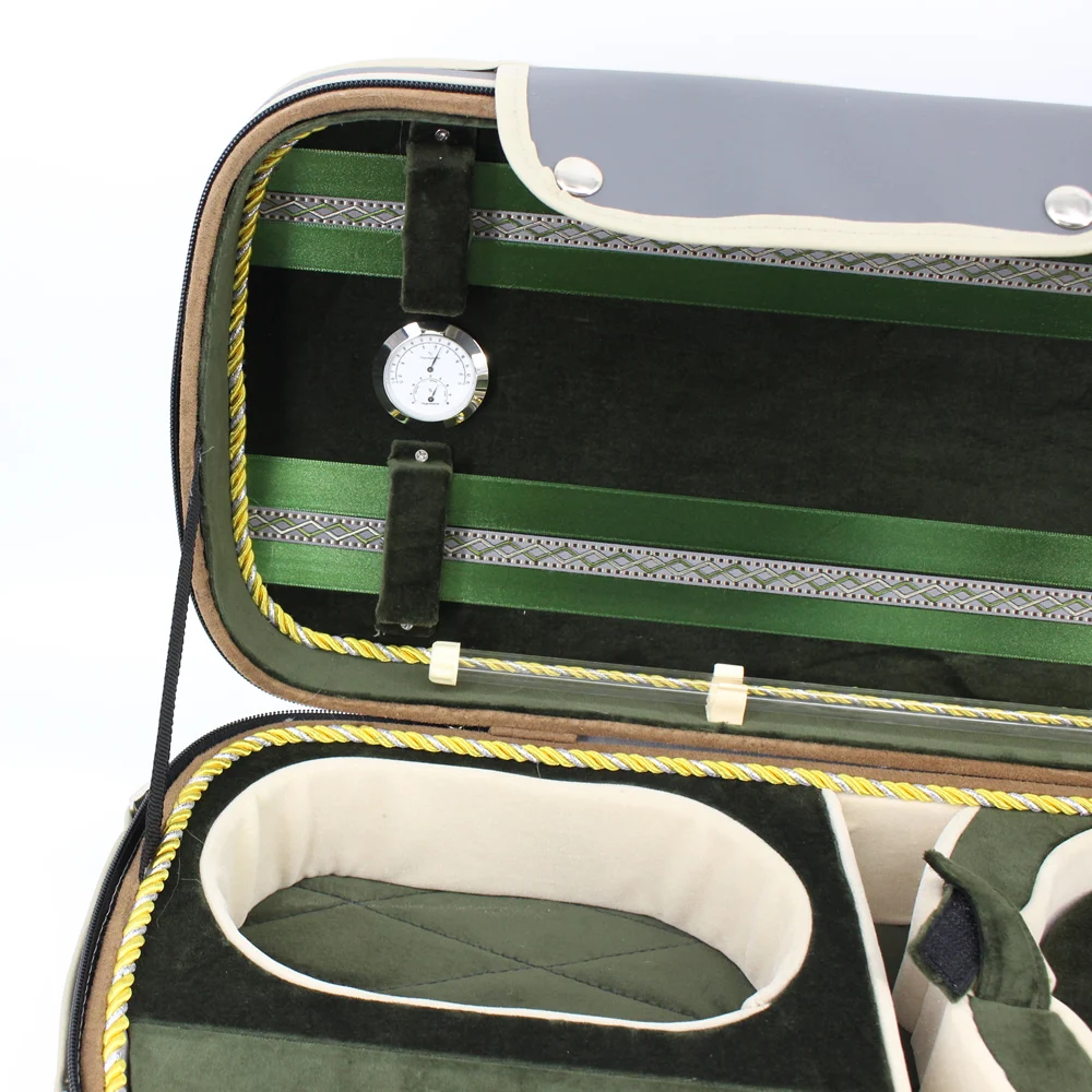 High Grade Rectangle Violin Case Plywood & Gray Imitation Leather+Green Pleuche Belt for 4/4 3/4 1/2 1/4 1/8 Violin