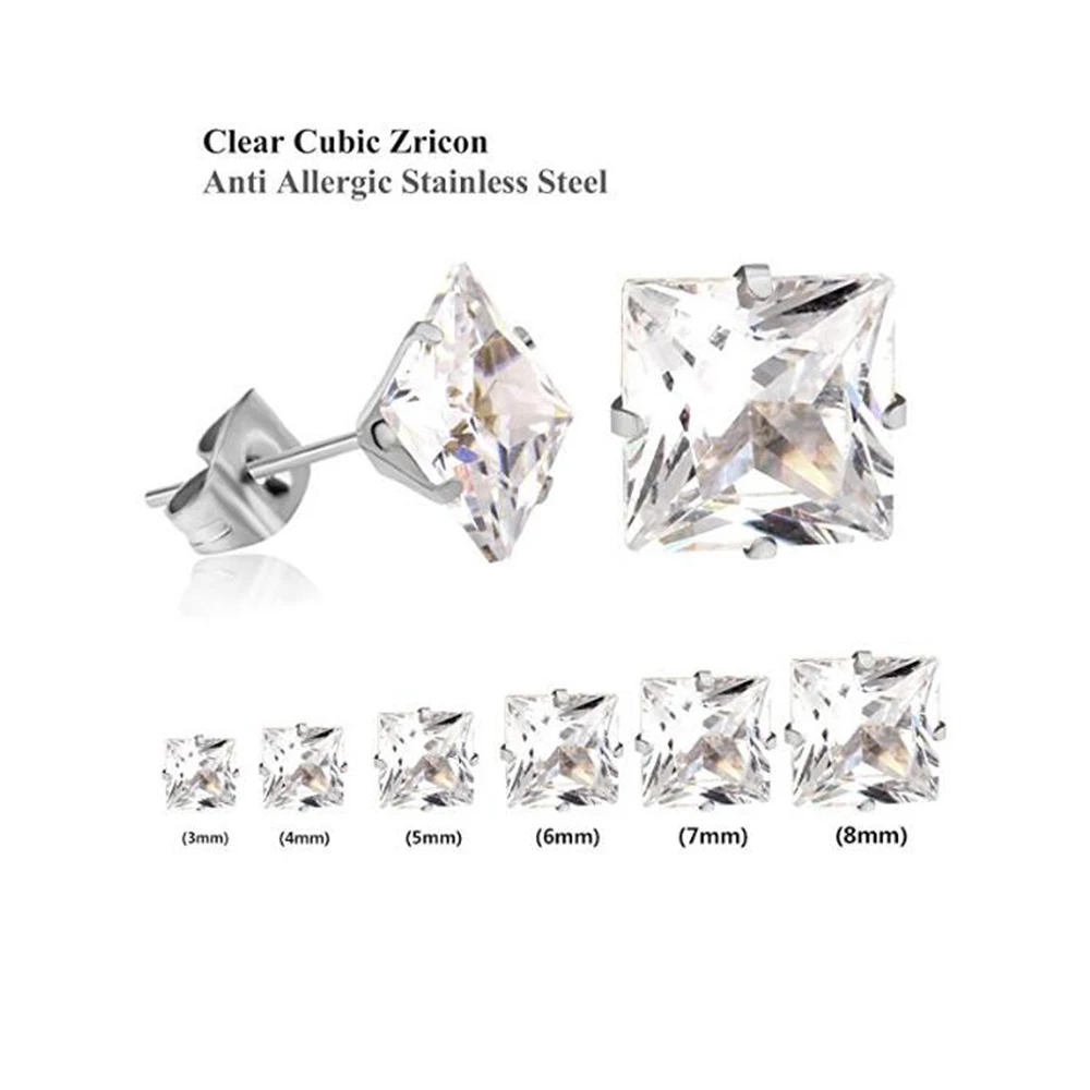 1 3Mm-8Mm Thời Trang Mới Bán Buôn Vuông Zircon Pha Lê Bông Tai Nữ Cưới Giá Rẻ Trang Sức d'oreille Phụ Kiện