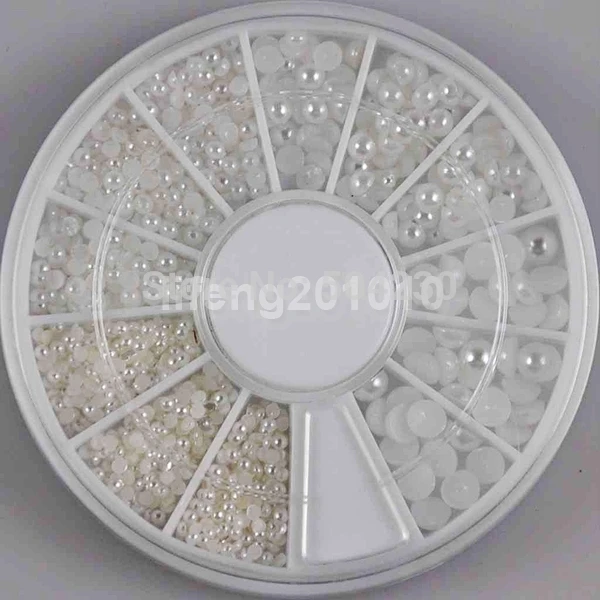 2mm 3mm 4mm 3 Sizes Half Round White Pearl Beads Nail Rhinestone Wheel Nail Art Decoration Beauty Tools Jewellery