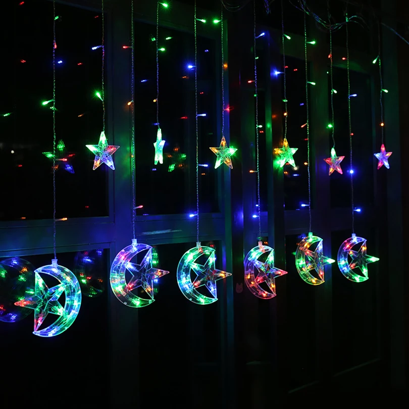 Moon star icicle led Lights curtain fairy string light Holiday Christmas Wedding party Ramadan home decoration Lighting Lamps