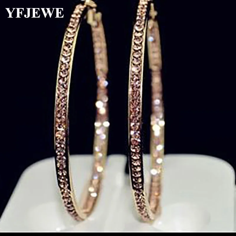 YFJEWE Silver Color High Polished Hoop Earrings Paved With Austrian Crystal For Wedding Party Jewelry Wholesale Earrings #E005