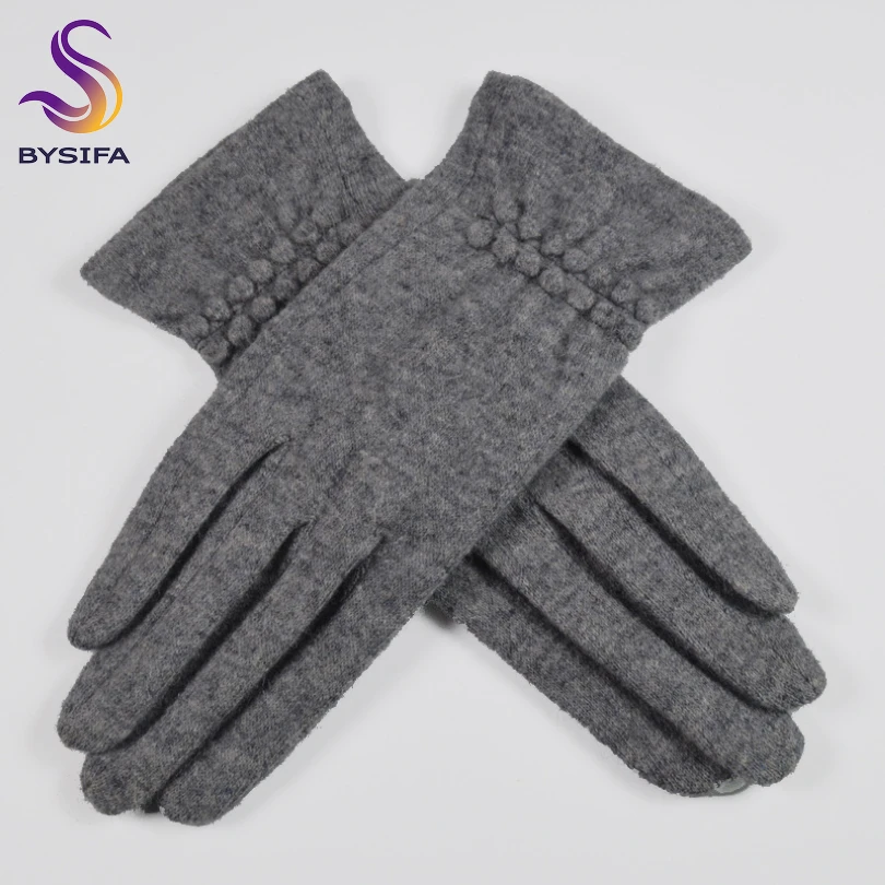 [BYSIFA] Winter Women Wool Gloves New Thick Warm Touch Screen Ladies Gloves Spring Autumn Soft  Elegant Hot Pink Mittens Gloves