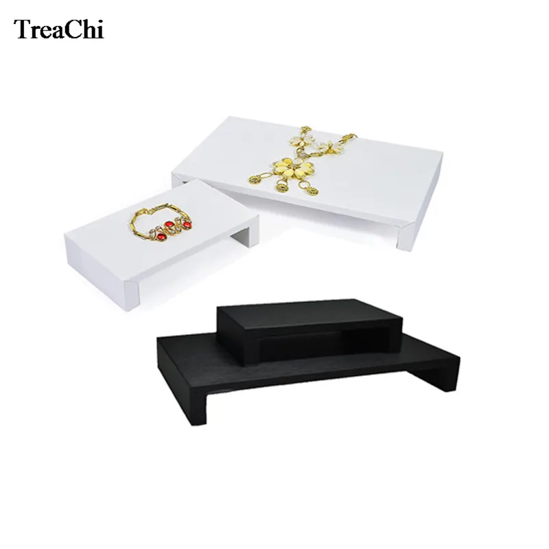 Fine Jewelry Display Table Tray Shelf 2 Size Black PU Window Store Product Display Raiser Exhibition Rack Counter Showcase Stand