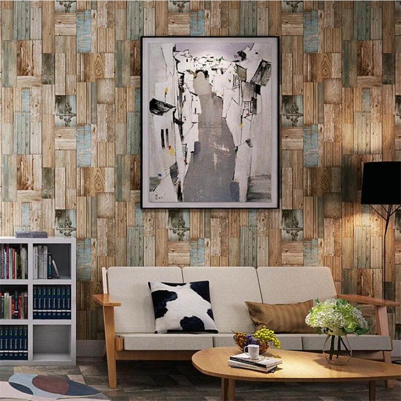 wellyu wallpaper Retro nostalgic color wooden board wood grain mediterranean striped living room bedroom background wallpaper