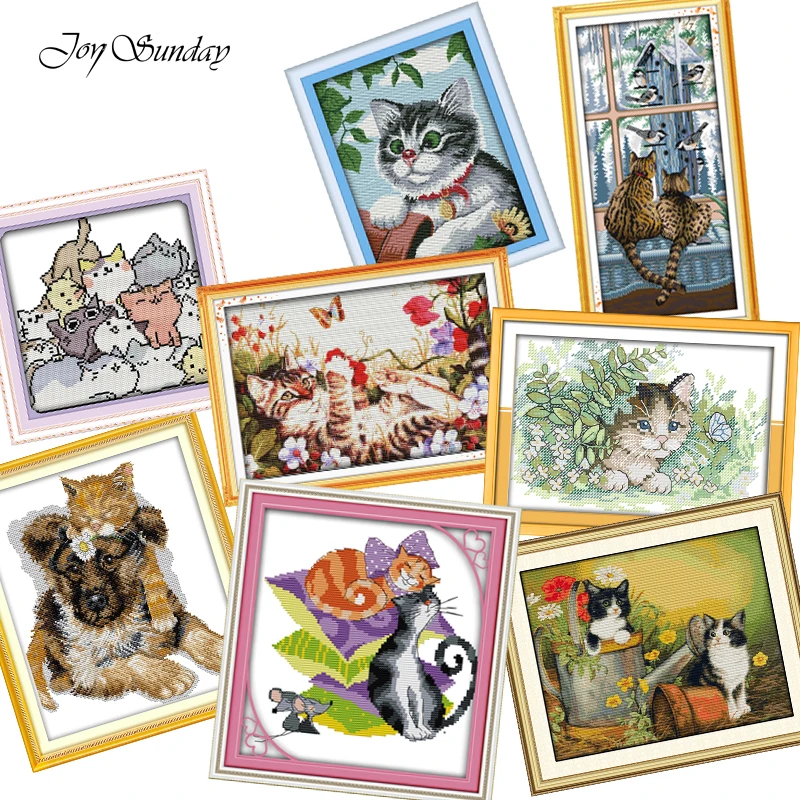 

Cross Stitch Kit Joy Sunday Animal Cotton Thread Painting 11CT 14CT Cross Stitch Cat Pattern DMC Embroidery Floss Needlework Set