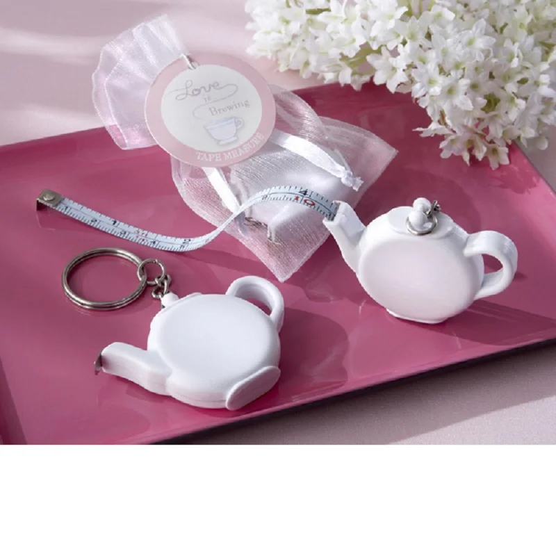 100pcs Wedding Favors and Gift Love is Brewing Teapot Measuring Tape Keychain Party Favor Souvenir WA2055