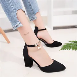 HOT Dress Shoes High Heels Boat Shoes Wedding Shoes tenis feminino Summer Women Shoes Pointed Toe Pumps Side with Pearl 7.5CM