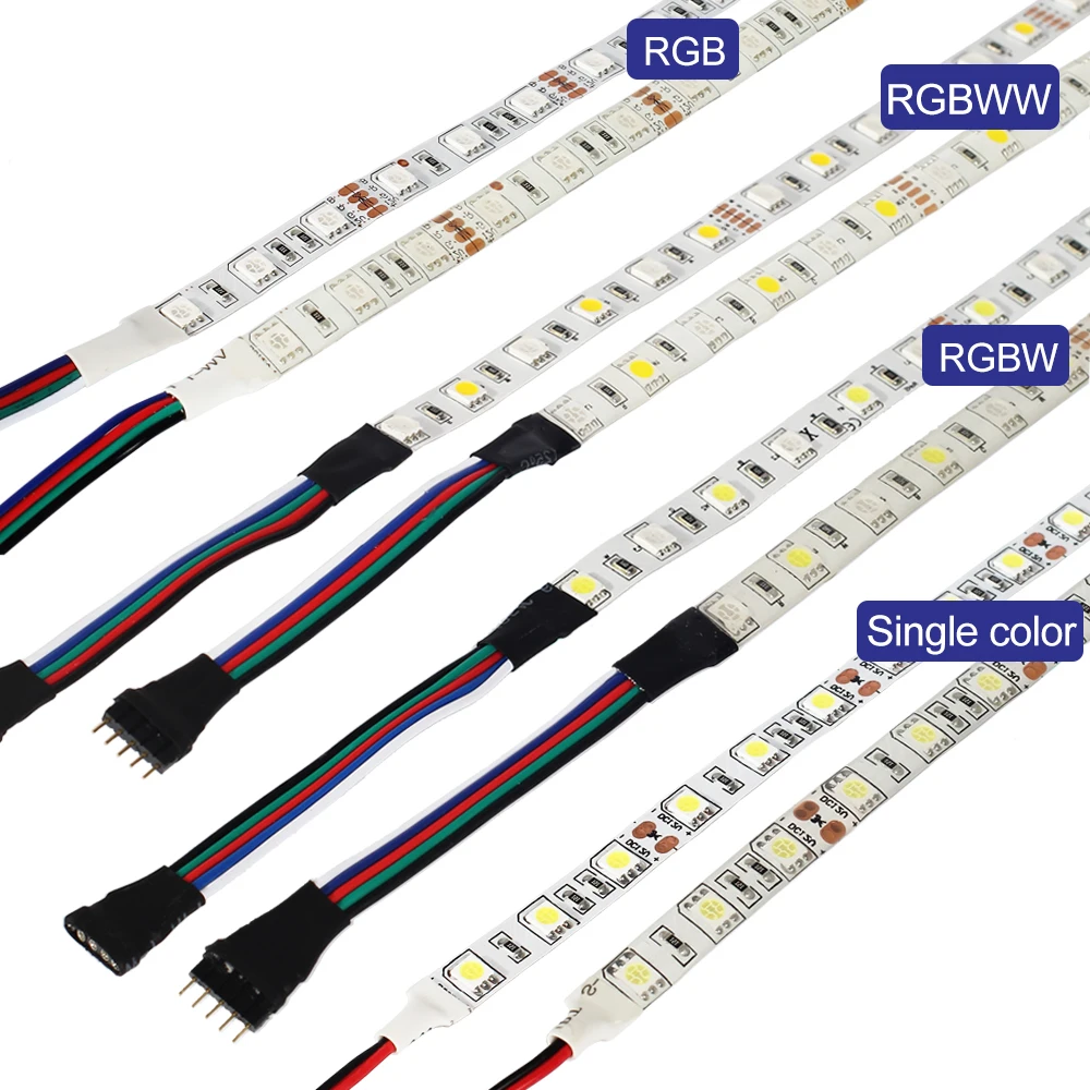 Fita de led flexível, 12v, 5050, 60 leds/m, branco, branco quente, branco frio, faixa de luz rgb, 5 peças