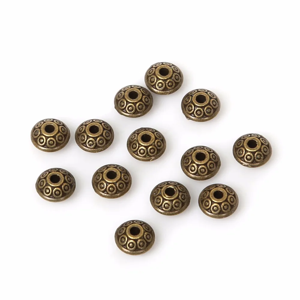 50Pcs/Lot Metal UFO Shape 6mm Mix Antique Gold/Bronze Plated Spacer Bead Cone Pattern Loose DIY Beads for Jewelry Making