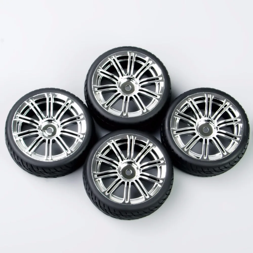 4Pcs/Set 1/10 Scale Tires and Wheel Rims with 6mm Offset fit RC On-Road Racing Car Accessories and Parts