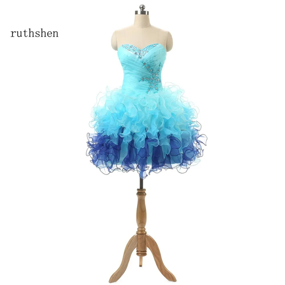 Ruthshen แสงสีฟ้าราคาถูก Homecoming ชุด Real Photo Junior วัยรุ่นสั้นชุด Ruffles Organza Graduation Party Dresses