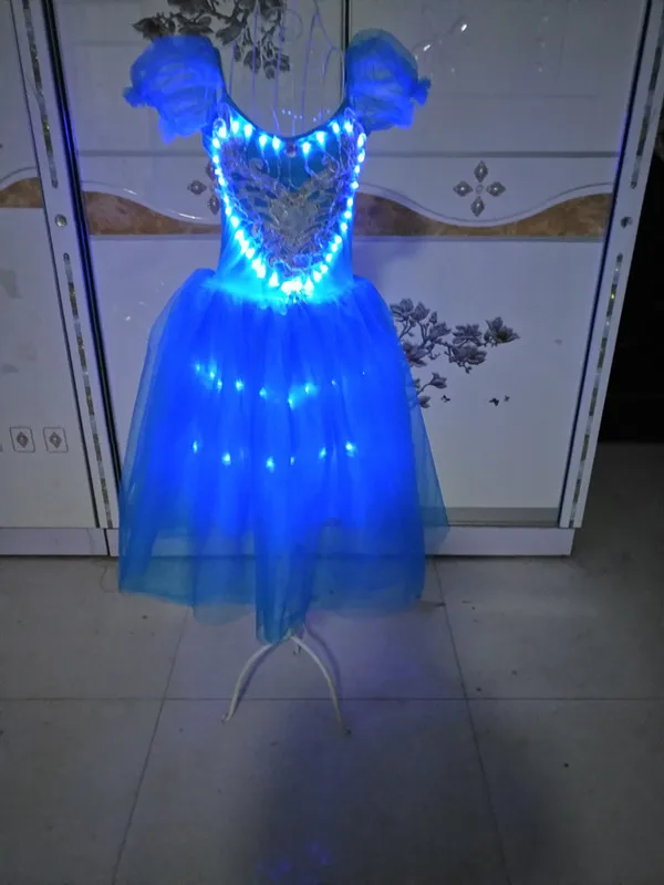 New design blue color LED costumes LED dress for dancing stage & dance wear glow stage clothing ballet skirts party favors