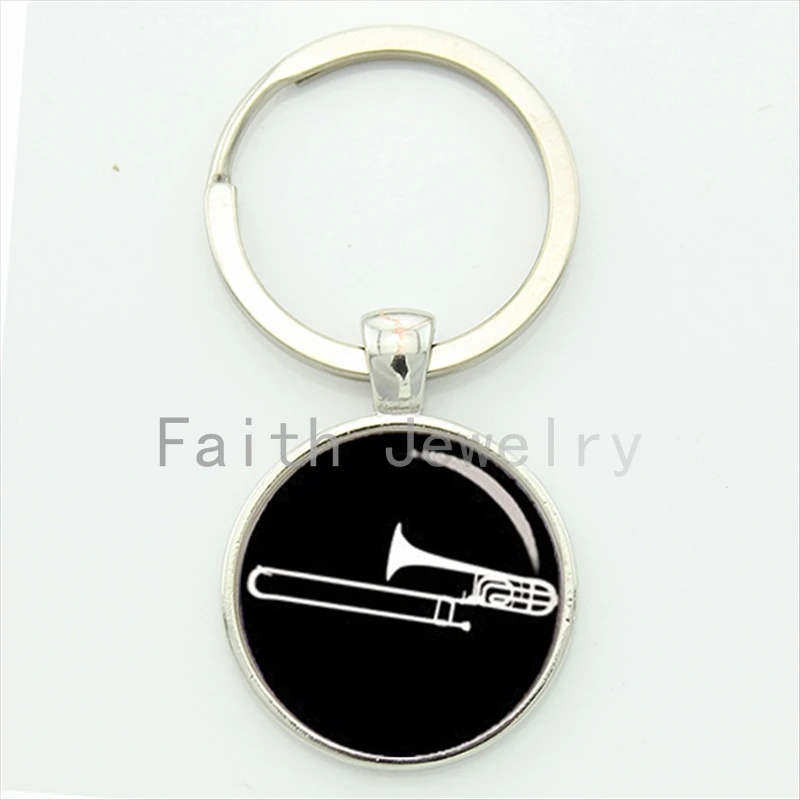 2016 newest musical instrument silhouette keychain Trombone key chain dj mixer musician jewelry jazz music band fans gift KC629