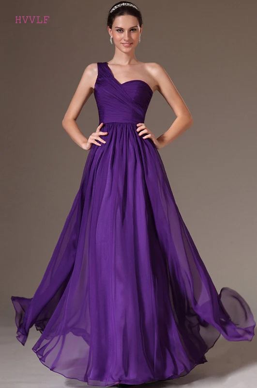 

Purple Evening Dresses A-line One-shoulder Chiffon Lace Long Formal Party Evening Gown Prom Dresses Robe De Soiree