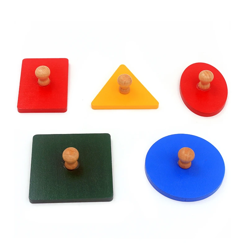 Casa dentale giocattoli matematici Montessori in legno inserti a forma di geometria 5 set manopole rettangolari quadrate triangolari rotonde colorate