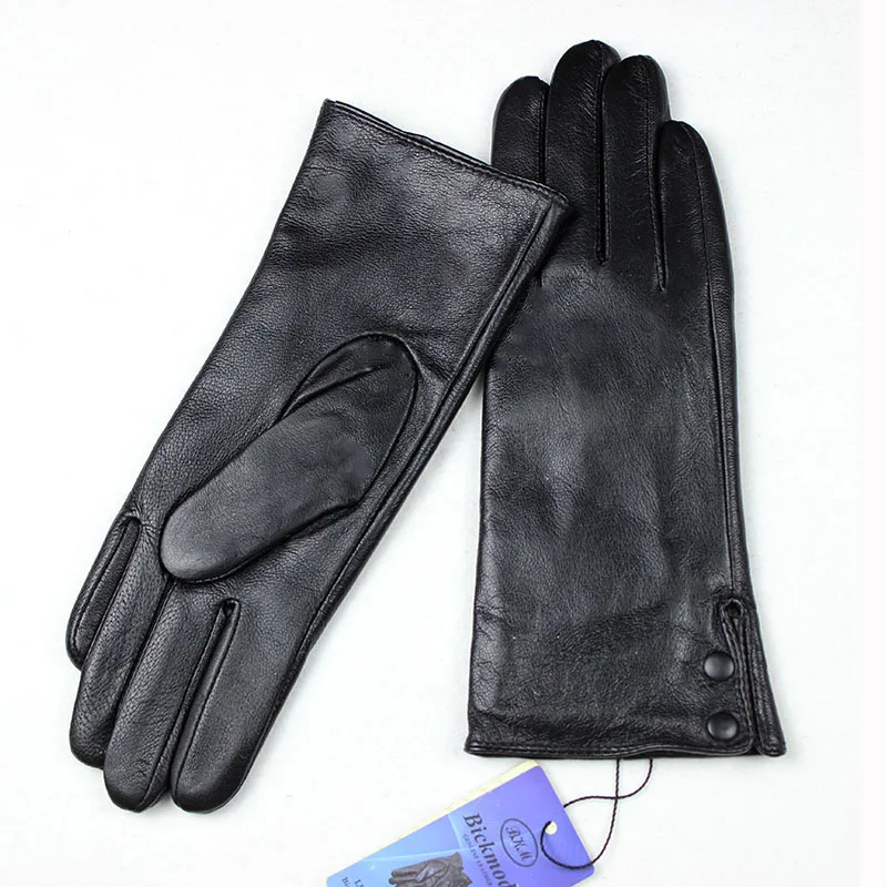 Gants d\'hiver chauds en cuir pour femmes, Style bouton à la mode, laine fine, doublure en velours épais, gants de cyclisme en plein air, automne