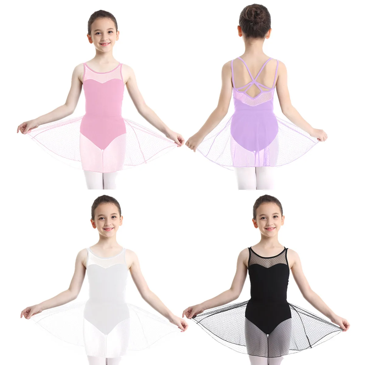 IIXPIN ragazze leotard di balletto del vestito Dei Capretti Senza Maniche Splice Criss-cross Posteriore Balletto Danza Ginnastica Body con Pannello Esterno Della Maglia Vestito