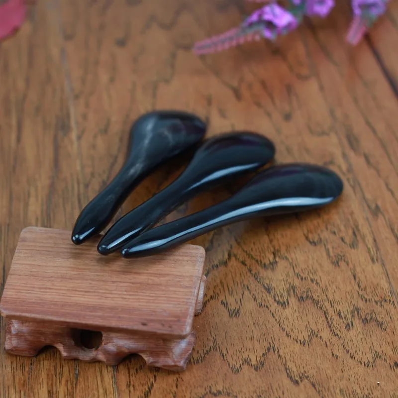 Gua Sha – plaque de massage en corne de buffle noire naturelle, bâton de massage d'acupuncture, outil de beauté pour le visage et les membres