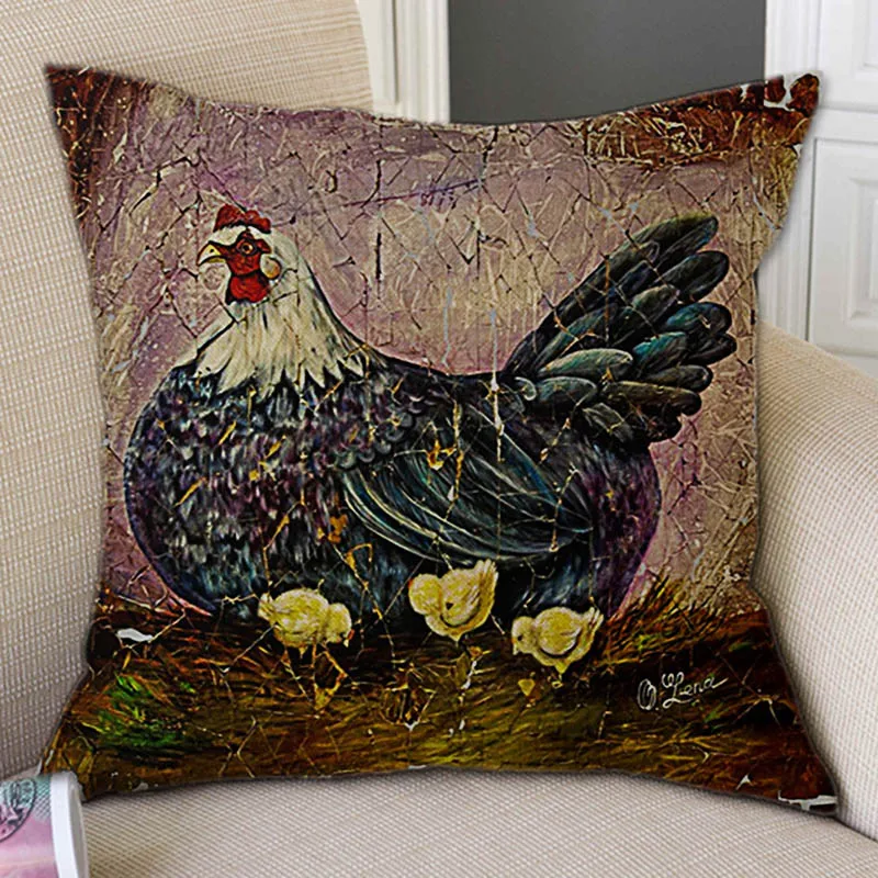 Retro Fissure Cracks Art Ballet Feet Hand Prints Pumpkin Hen Chicken Home Decoration Sofa Throw Pillow Case Linen Cushion Cover