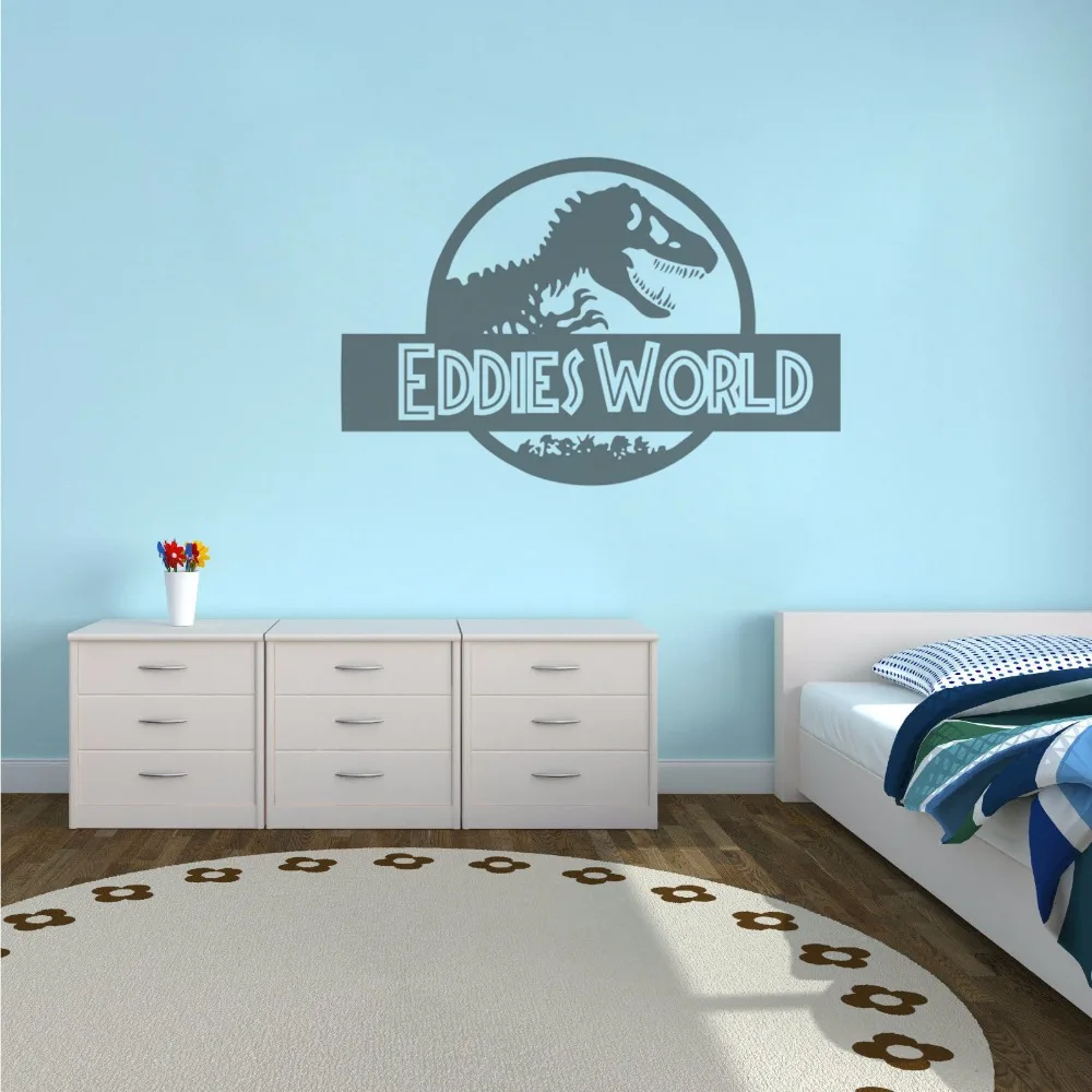 Jurassic World Wall  Decal Custom Kids Name Wall Sticker Dinosaur Nursery Decoration Animals Theme Party Vinyl Decal Art AZ171