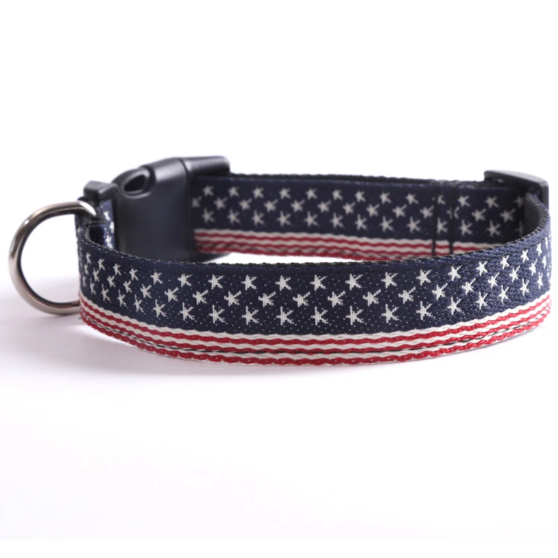 Personalized Handmade American Flag Print Dog Collar Nylon Webbing Pet Collars for Medium Large Dogs